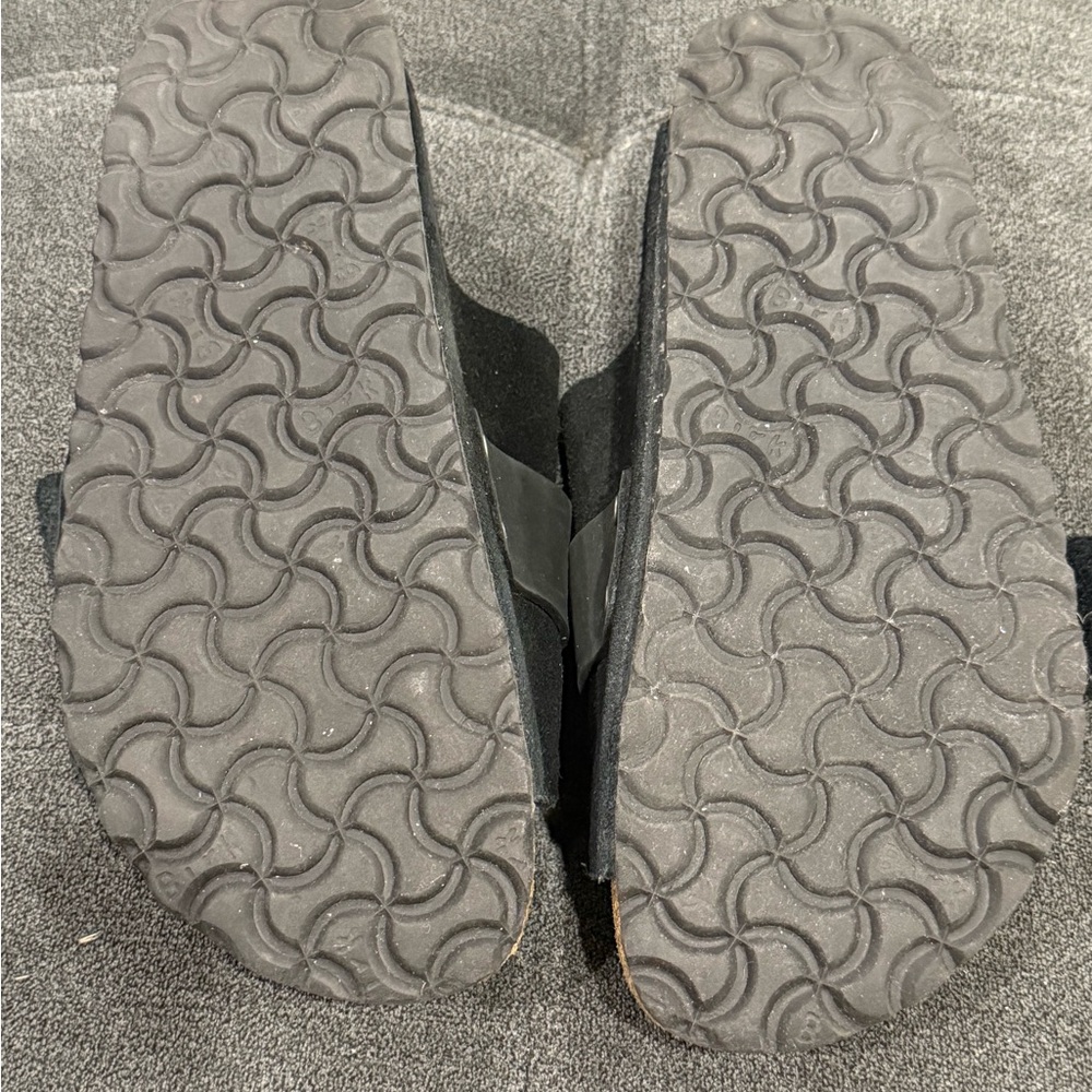 Birkenstock Black Suede Slides with Tan Footbed - Picture 7 of 7
